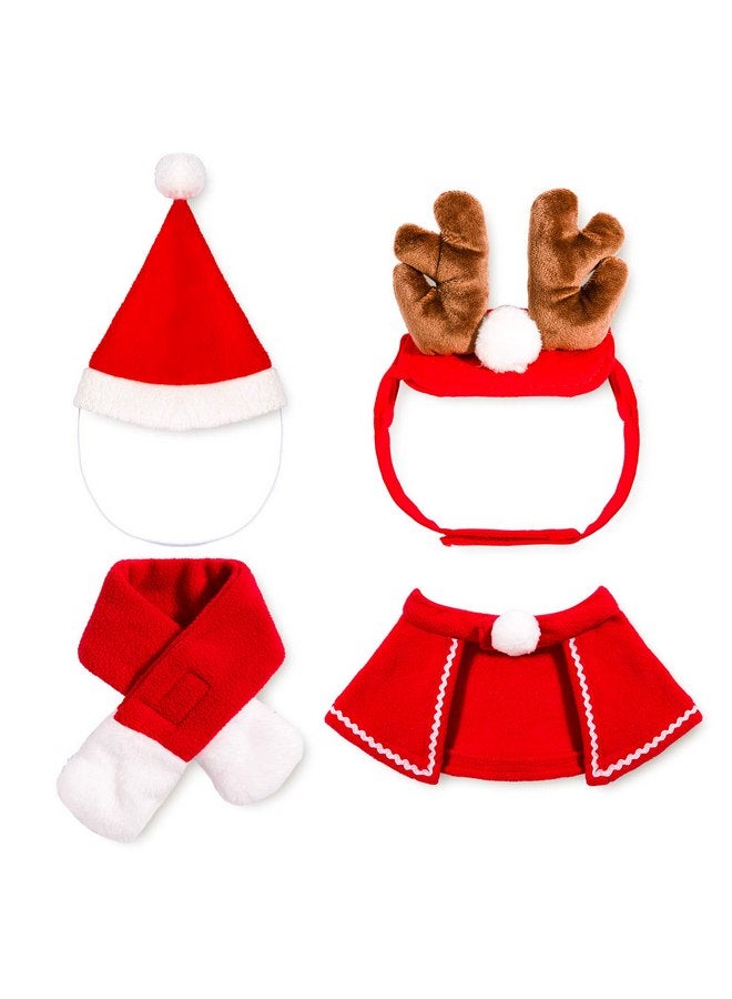 وولاين طقم زي تنكري لحيوانات الكريسماس من Whaline Pet مع قرون الرنة وعصابة رأس وقبعة سانتا كريسماس ووشاح أحمر وعباءة للحيوانات الأليفة للكلاب والقطط والحيوانات الأليفة، عبوة من 4 قطع - Image 2