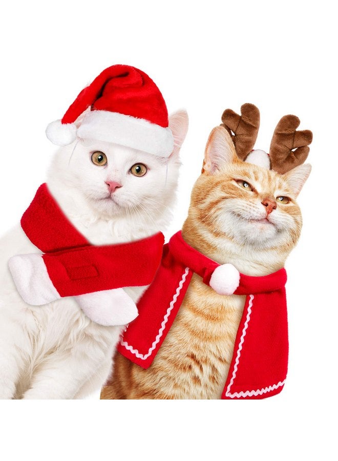 وولاين طقم زي تنكري لحيوانات الكريسماس من Whaline Pet مع قرون الرنة وعصابة رأس وقبعة سانتا كريسماس ووشاح أحمر وعباءة للحيوانات الأليفة للكلاب والقطط والحيوانات الأليفة، عبوة من 4 قطع - Image 1