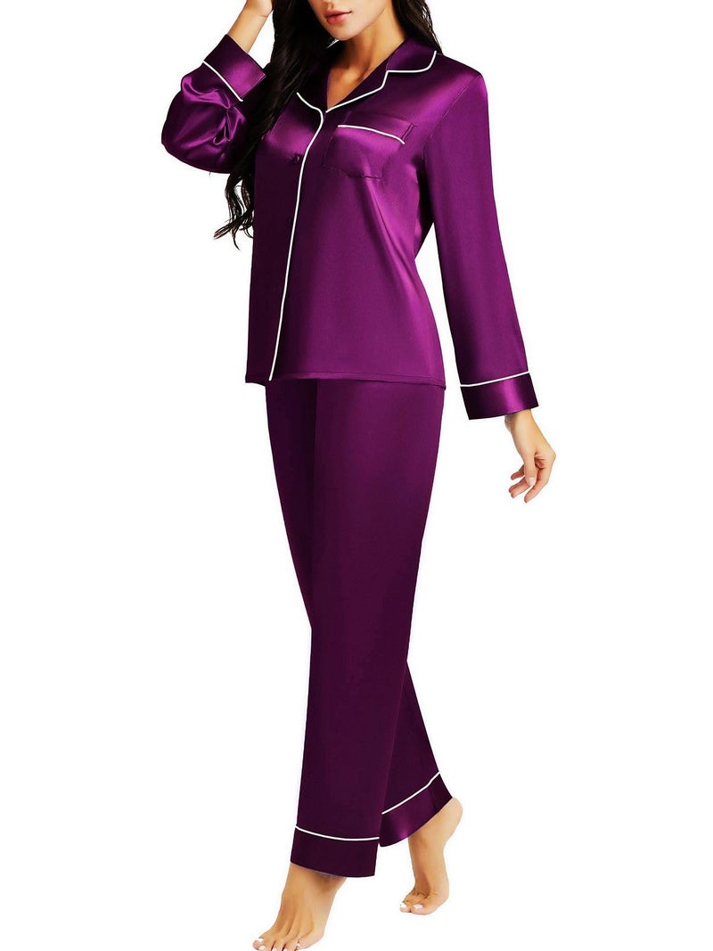 Lonxu Womens Silk Satin Pajamas Set Purple XS - Image 1