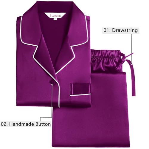 Lonxu Womens Silk Satin Pajamas Set Purple XS - Image 4