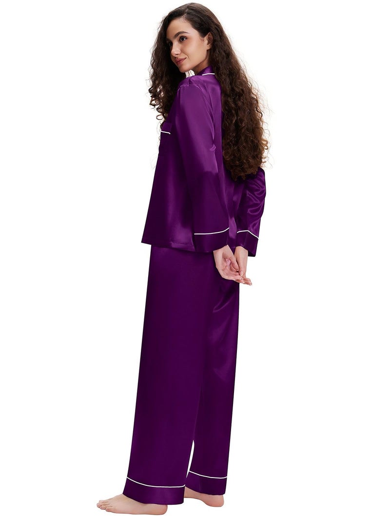 Lonxu Womens Silk Satin Pajamas Set Purple XS - Image 3
