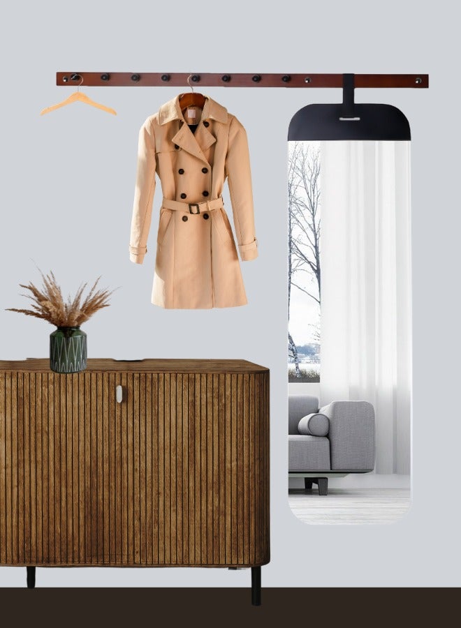 Maria Wall-Mounted Wooden Coat Rack with Modern Vertical Mirror Space-Saving Entryway Organizer - Image 1