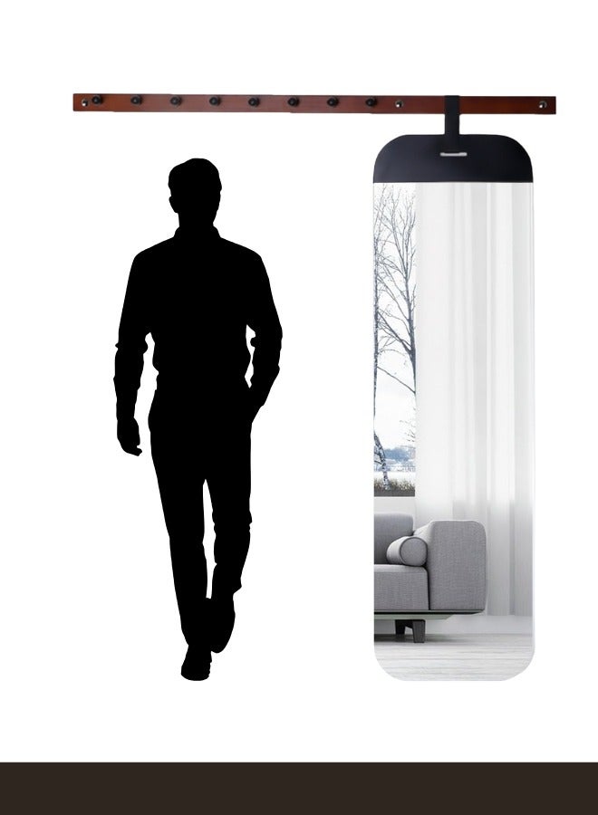 Maria Wall-Mounted Wooden Coat Rack with Modern Vertical Mirror Space-Saving Entryway Organizer - Image 2