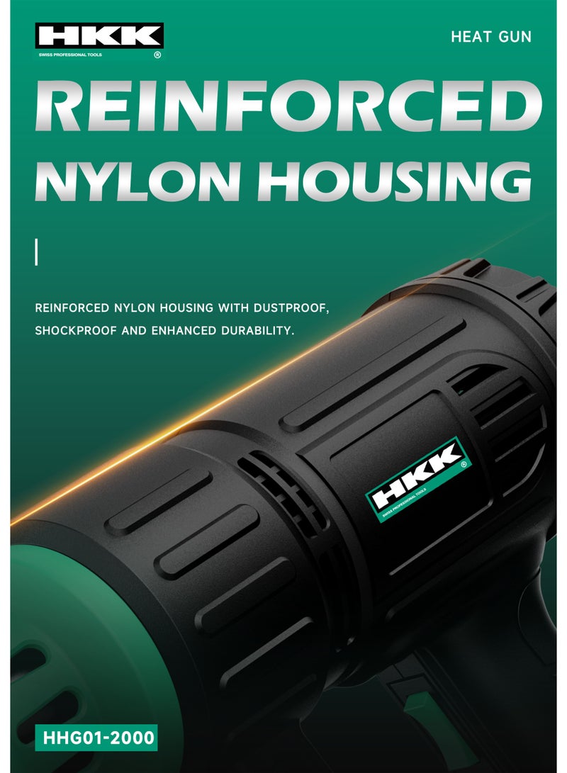 ح ك ك مسدس حراري كهربائي بقوة ٢٠٠٠ واط مع درجة حرارة قابلة للتعديل وتدفق هواء مزدوج - أداة نفخ الهواء الساخن - Image 5