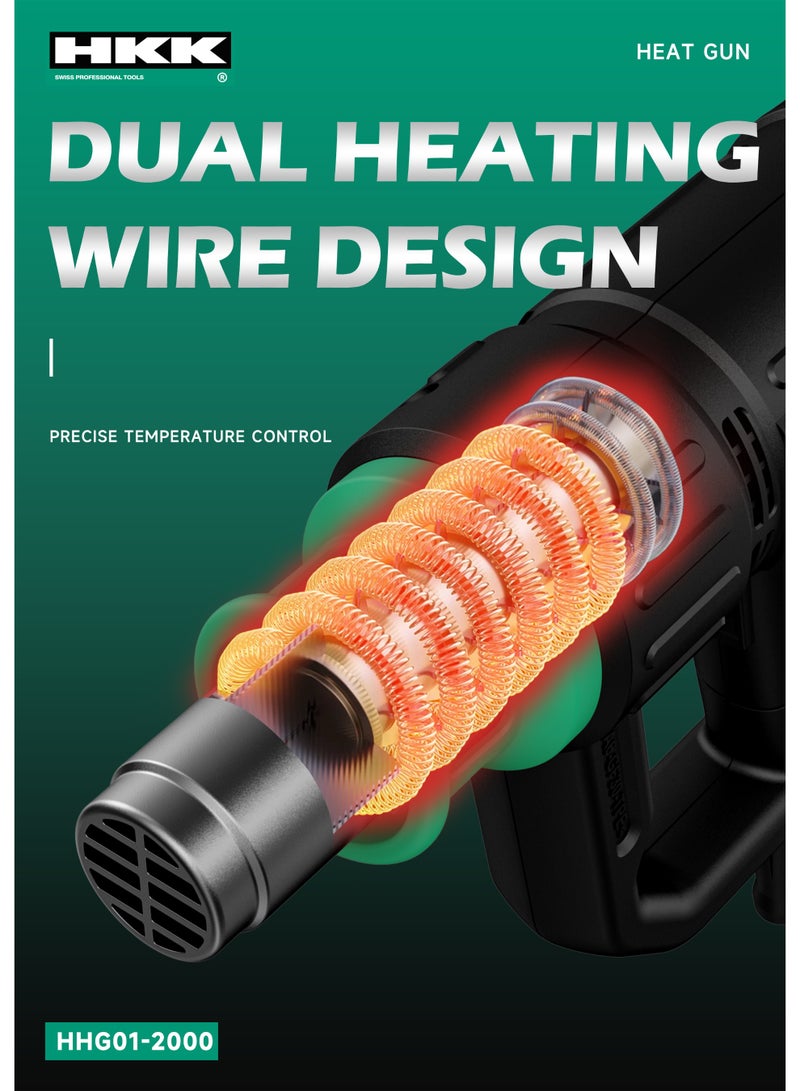 ح ك ك مسدس حراري كهربائي بقوة ٢٠٠٠ واط مع درجة حرارة قابلة للتعديل وتدفق هواء مزدوج - أداة نفخ الهواء الساخن - Image 4