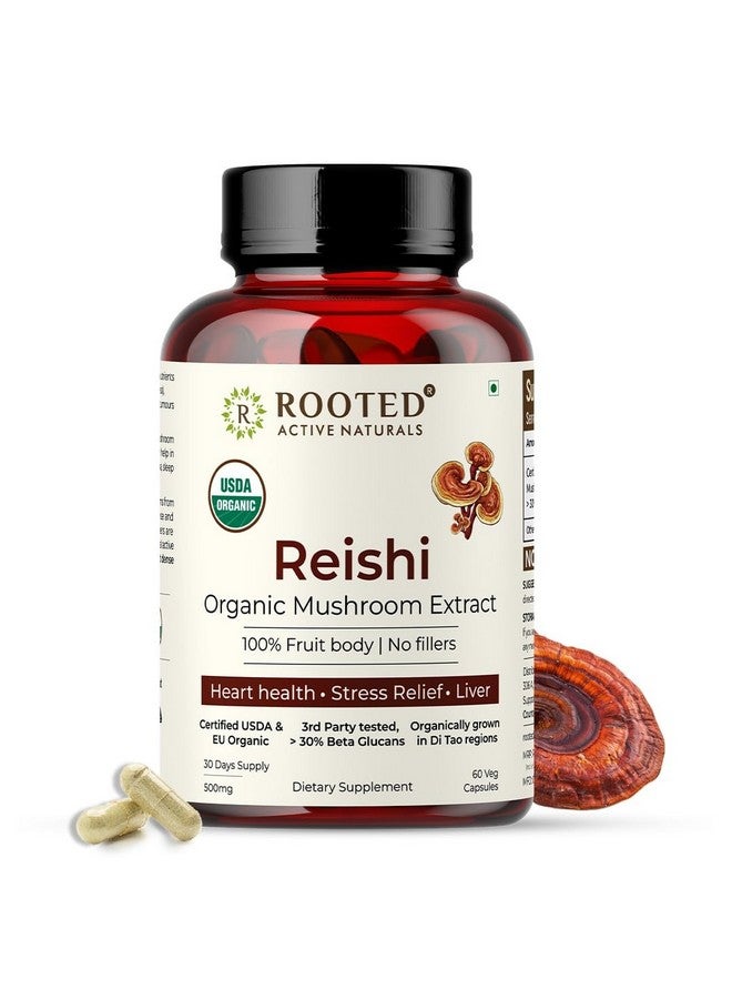 Rooted Active's Reishi Mushroom - Heart & Immune Health Support Supplement | Mushroom Supplement to Support Energy, Mood, Sleep & Aid Overall Well-Being - 60 Capsules - Image 1