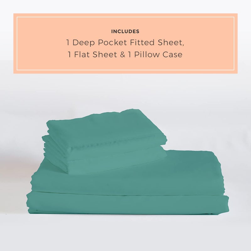 PeachSkinSheets PeachSkinSheets The Real Teal Sheet Set - 1500tc Level of Softness - Extra Soft Cooling Sheets for Hot Sleepers and Night Sweats - Twin Size  - Image 2