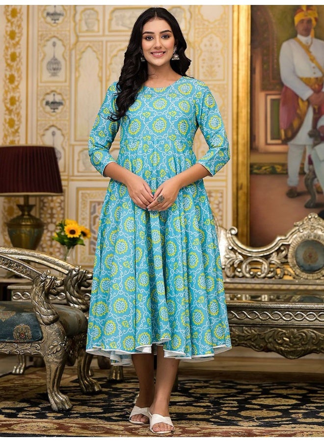 AKS Sky Blue bandhani Printed Anarkali Kurta - Image 1
