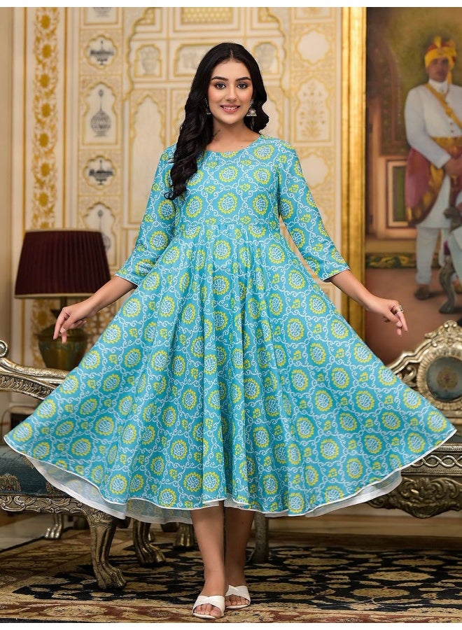 AKS Sky Blue bandhani Printed Anarkali Kurta - Image 4