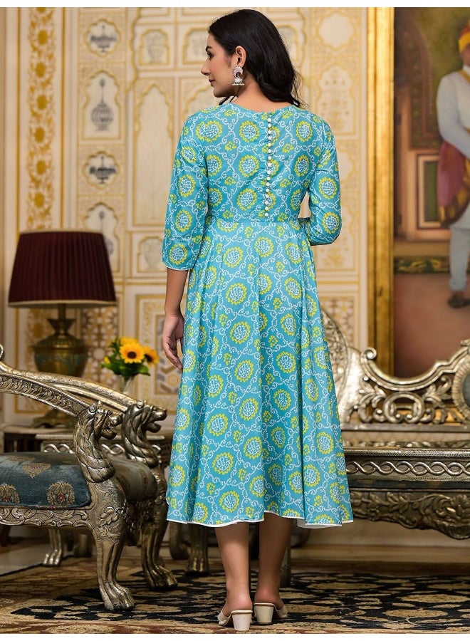 AKS Sky Blue bandhani Printed Anarkali Kurta - Image 5