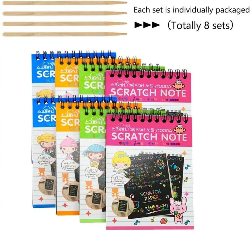 PLUSPOINT Scratch Note Books, 10 Pages Rainbow Scratch Art Book Magic Doodle Scratch Painting Sketch Art Drawing Notepads with Wooden Stylus for Kids Arts and Crafts Perfect Travel Activity (8) - Image 5