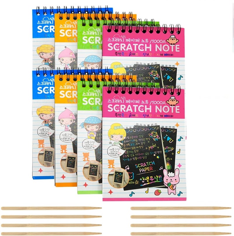 PLUSPOINT Scratch Note Books, 10 Pages Rainbow Scratch Art Book Magic Doodle Scratch Painting Sketch Art Drawing Notepads with Wooden Stylus for Kids Arts and Crafts Perfect Travel Activity (8) - Image 1