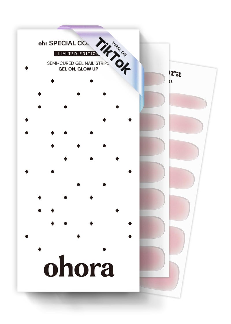 ohora Semi Cured Gel Nail Strips (N Clean Girl) - Pink, Jelly, Works with Any UV/LED Lamps, Salon-Quality, Long Lasting, Easy to Apply & Remove - Includes 2 Prep Pads, Nail File & Wooden Stick - Image 1