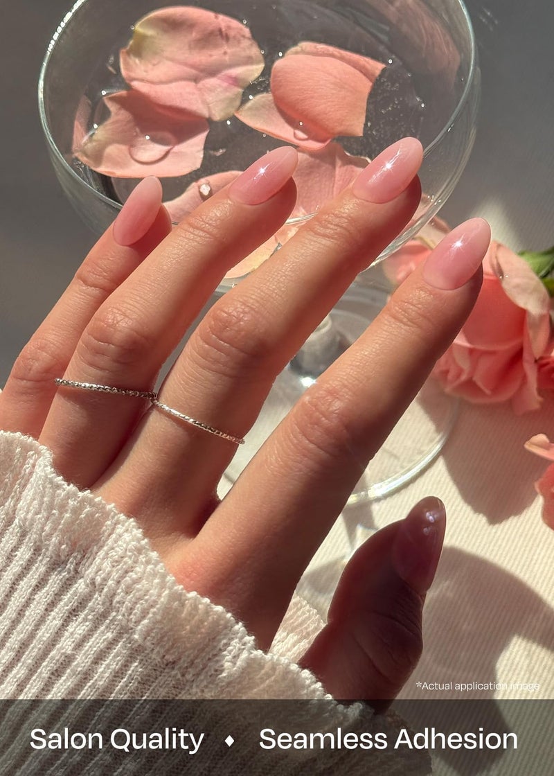 ohora Semi Cured Gel Nail Strips (N Clean Girl) - Pink, Jelly, Works with Any UV/LED Lamps, Salon-Quality, Long Lasting, Easy to Apply & Remove - Includes 2 Prep Pads, Nail File & Wooden Stick - Image 4