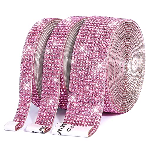 3 Rolls 66 Yards SelfAdhesive Crystal Rhinestone Diamond Ribbon DIY Rhinestone Sequin Sticker with 2 mm Rhinestones for Arts Crafts DIY Car Computer Makeup Table Decoration Light Rose