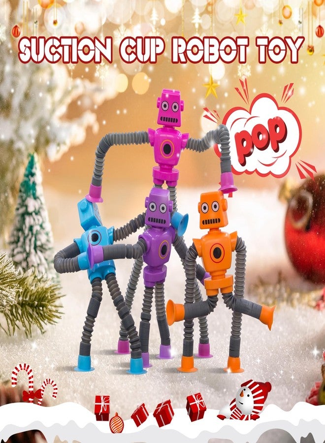 DODOMAGXANADU ألعاب فidget أنابيب البوب للروبوت للأطفال، 4 عبوات لعبة فidget Pop أنبوبية مع كؤوس شفط لتخفيف التوتر والقلق، هدايا مبتكرة للأطفال والمراهقين (4 عبوات روبوت) - Image 2