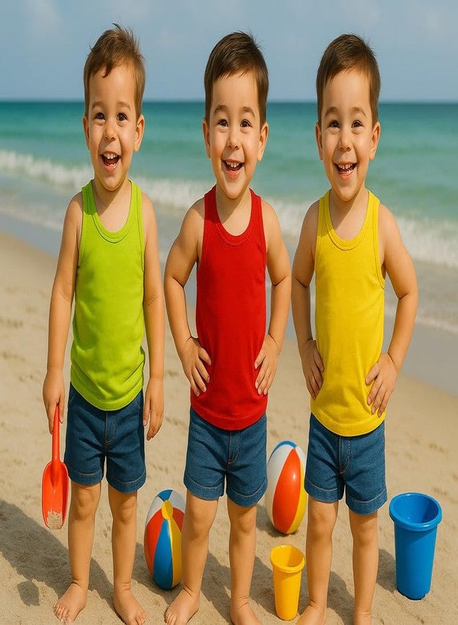 Cortica® Colorful Printed Dark Vest Cotton Inner wear for Baby Boys,Baby Girls,Boy's,Girl's,Kids & Infant Sleeveless Undershirts baniyaan Sando ganji Tank-Tops Soft Comfortable Multicolor Pack of 3 - Image 2