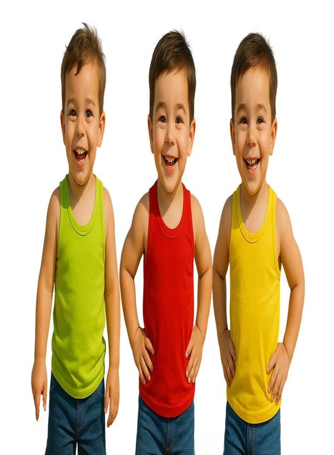 Cortica® Colorful Printed Dark Vest Cotton Inner wear for Baby Boys,Baby Girls,Boy's,Girl's,Kids & Infant Sleeveless Undershirts baniyaan Sando ganji Tank-Tops Soft Comfortable Multicolor Pack of 3 - Image 1