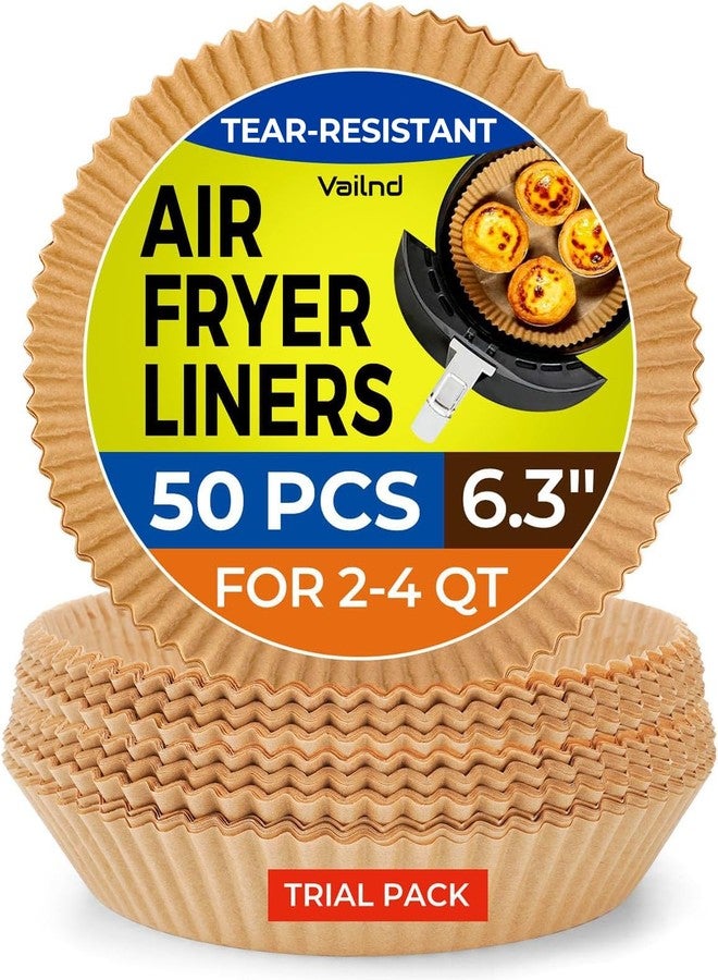 vailnd Air Fryer Liners for Najia, 50 PCS Air Fryer Paper Liners Disposable - 6.3 Inch Round Parchment Sheets for 2-4 qt Basket, Oil Proof Airfryer Paper Liner for Baking Cooking Food - Image 1