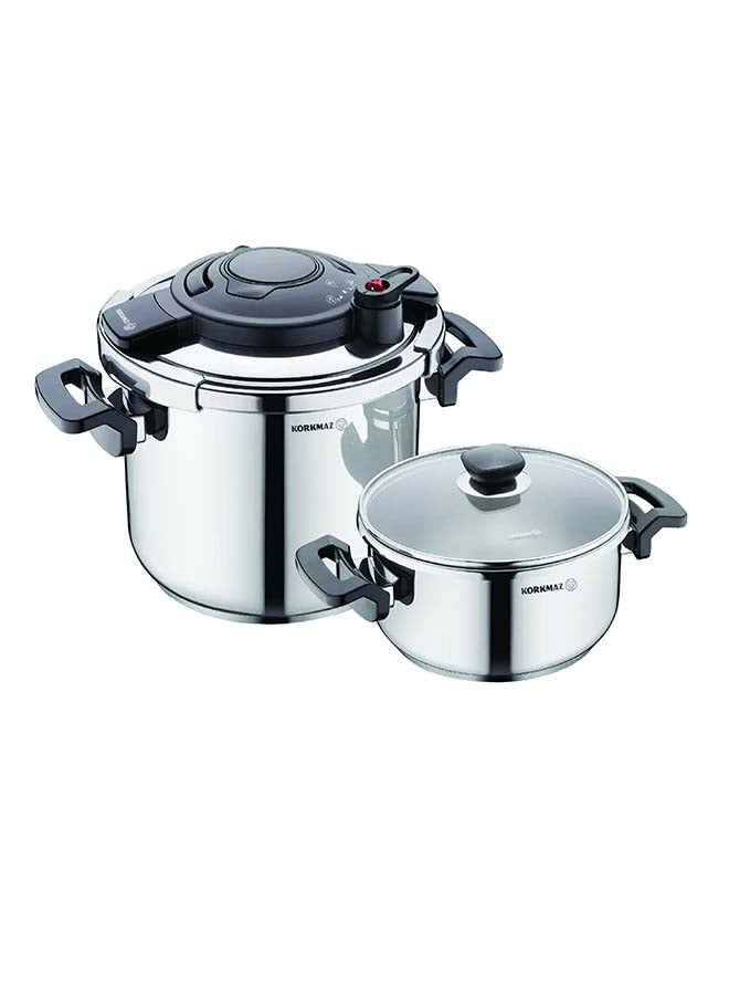Korkmaz Alessa 4 Piece Pressure Cooker Set 4L + 7L| Stainless Steel Tri-Ply Sandwich Base | Induction Compatible |Turkish pressure cooker | Silver - KA178 - Image 4