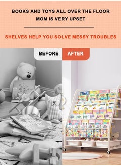 BLOOMING TIME Children's Bookshelf, Baby Picture Book Rack, Household Integrated Floor To Ceiling Rack, Removable Simple Bookcase, Toy Storage Rack,Bring Two Storage Baskets  - Image 4