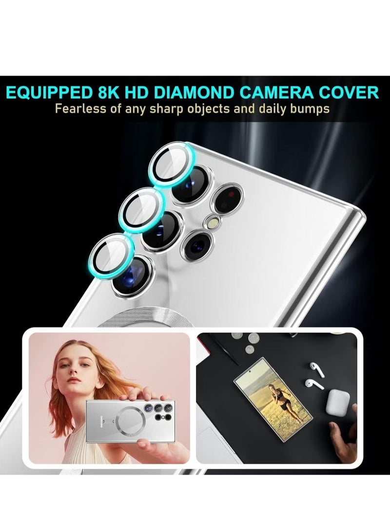 Raxoom Clear Magnetic Case for Samsung Galaxy S25 Ultra 6.8" â€“ Slim Transparent Design with Shockproof Camera Protection, Wireless Charging Support, Soft TPU Bumper, Scratch Resistance, and Anti-Yellowing Coating in Silver - Image 4