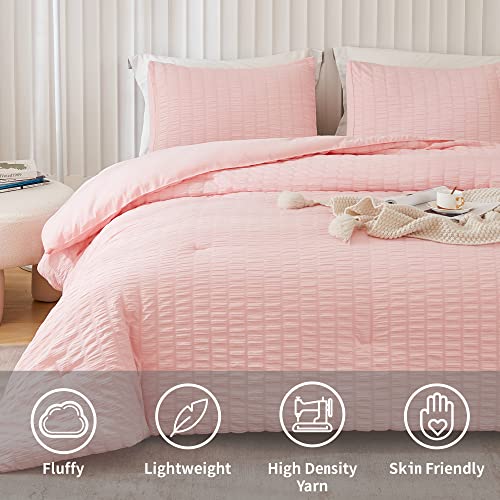 AveLom Blush Pink Seersucker California King Comforter Set (104x96 inches), 3 Pieces-100% Soft Washed Microfiber Lightweight Comforter with 2 Pillowcases, All Season Down Alternative Bedding Set - Image 2