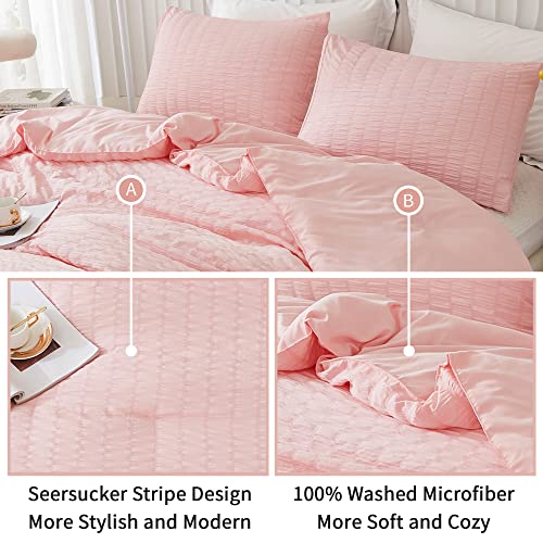 AveLom Blush Pink Seersucker California King Comforter Set (104x96 inches), 3 Pieces-100% Soft Washed Microfiber Lightweight Comforter with 2 Pillowcases, All Season Down Alternative Bedding Set - Image 4