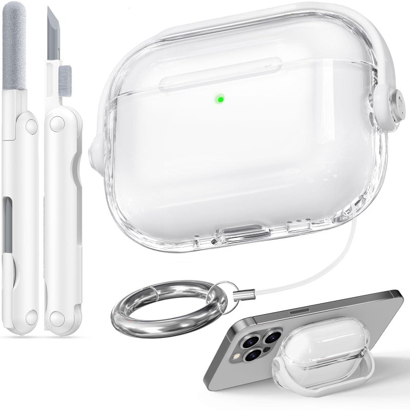 Wowwat for Airpods Pro 3 Case Clear,Safety Lock Cases for Apple Airpod Pro 3 Case 2025 with Phone Stand & Cleaner Kit,Drop Protection Air pods Pro3 Cover for Men Women with Keychain,Clear+White - Image 1