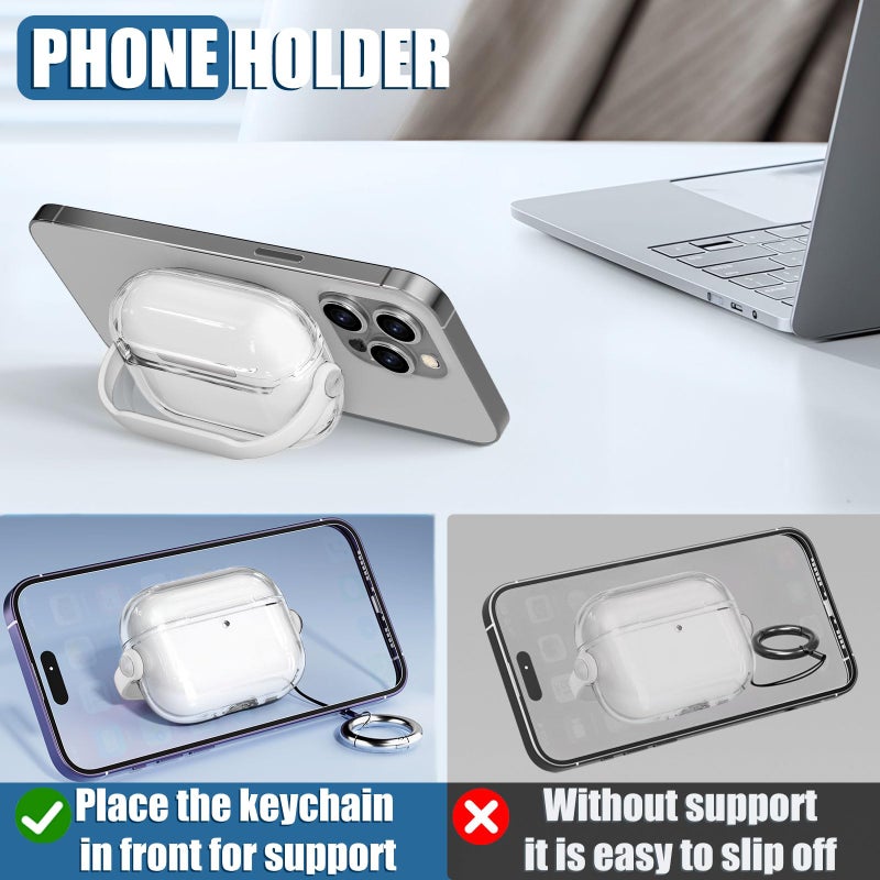 Wowwat for Airpods Pro 3 Case Clear,Safety Lock Cases for Apple Airpod Pro 3 Case 2025 with Phone Stand & Cleaner Kit,Drop Protection Air pods Pro3 Cover for Men Women with Keychain,Clear+White - Image 4