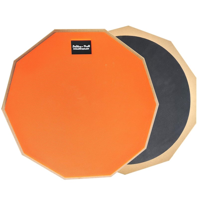 Softline Pro Dumbed 12-Inch Drum Practice Pad (10-Corner Design) | Double-Sided Silicone Rubber Pad with Carry Bag & 5A Maple Wood Drumstick (SP-DPP44-SB-OG) - Image 2