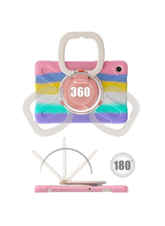 Samsung Galaxy Tab A9 Plus Silicone Hybrid PC Tablet Case with Holder and Shoulder Strap Colorful Pink