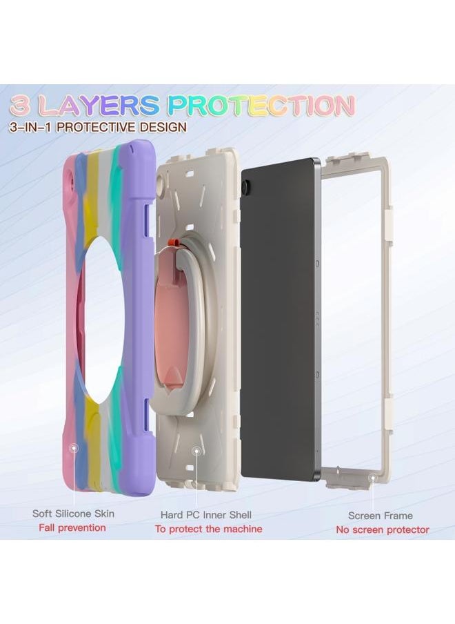 Samsung Galaxy Tab A9 Plus Silicone Hybrid PC Tablet Case with Holder and Shoulder Strap Colorful Pink