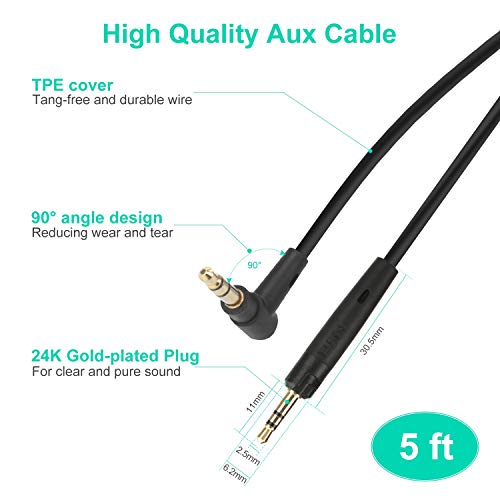 Mr Rex 5ft 3.5mm to 2.5mm Audio Aux Replacement Cable 90 Degree Right Cord for JBL/Bose 700 QC45 QC35ii QC35 QC25 QuietComfort Noise Cancelling Headphones/AKG - Image 4