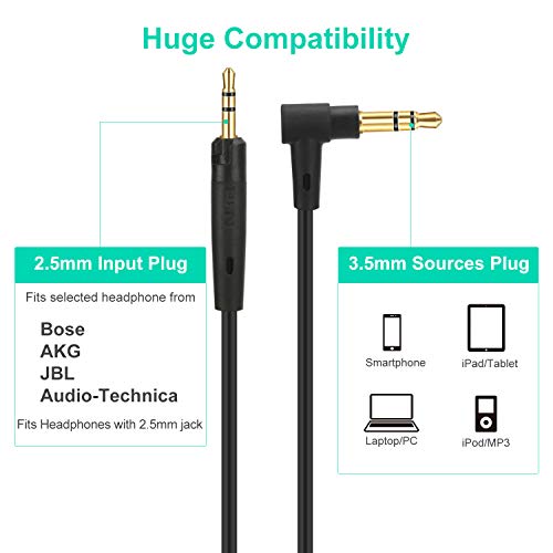 Mr Rex 5ft 3.5mm to 2.5mm Audio Aux Replacement Cable 90 Degree Right Cord for JBL/Bose 700 QC45 QC35ii QC35 QC25 QuietComfort Noise Cancelling Headphones/AKG - Image 5