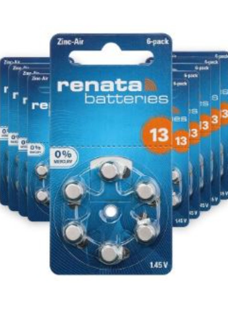 60-Pieces Renata Size 13 Zinc Air Hearing Aid Batteries