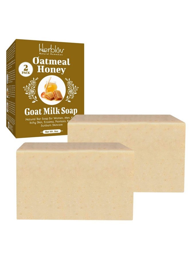 Herblov Oatmeal Honey Goat'S Milk Soap Bar 4 Oznatural Bar Soap For Women Men Kids Itchy Skin Eczema Psoriasis Rash Sunburn Skincarecalming Colloidal Oatmeal Face Cleanser & Body Wash (2 Pack) - Image 1