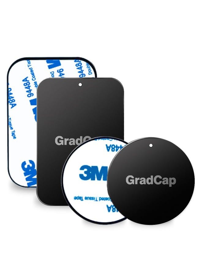 GradCap Metal Plate for Magnetic Mount Universal Replacement Plate Metal Disc with Strong Adhesive for Car Mounts 2 Rectangle and 2 Round (All Black/No Logo) - Image 1