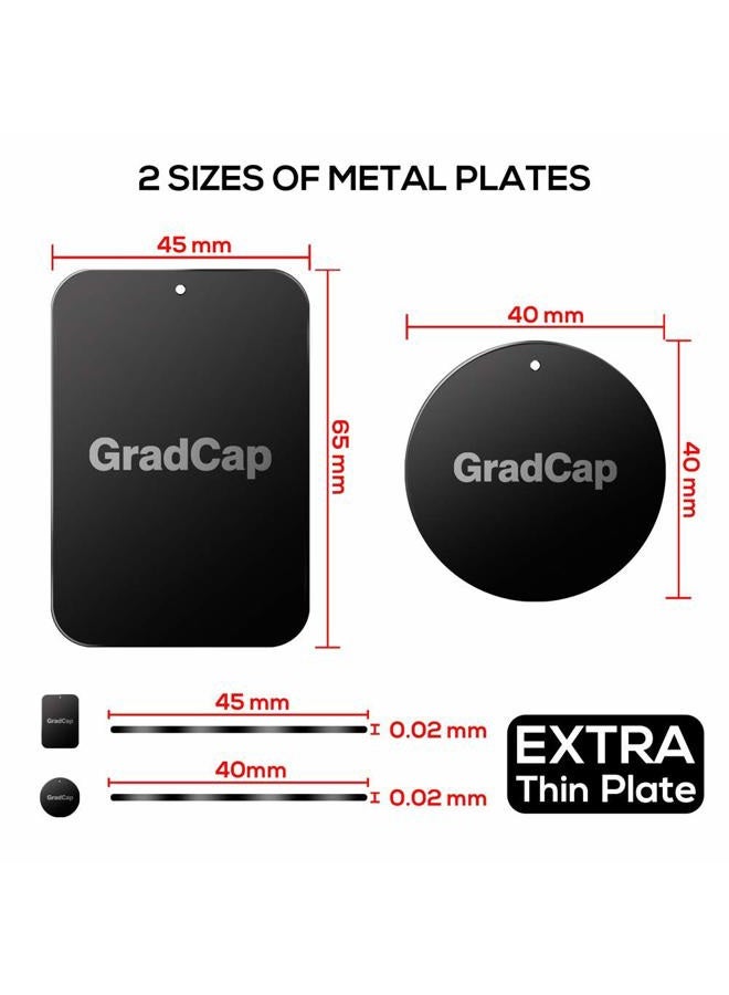 GradCap Metal Plate for Magnetic Mount Universal Replacement Plate Metal Disc with Strong Adhesive for Car Mounts 2 Rectangle and 2 Round (All Black/No Logo) - Image 4