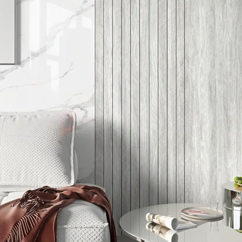 Chejiaye Wood Grain Peel and Stick 3D Wall Panel -15.75"x118"Soundproof Self-Adhesive Wall Sticker, Removable Thick PVC Slat Contact Paper for Kitchen Bedroom,Ceiling Wall Decoration (Light Grey) - Image 3