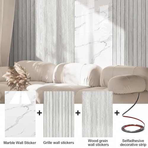 Chejiaye Wood Grain Peel and Stick 3D Wall Panel -15.75"x118"Soundproof Self-Adhesive Wall Sticker, Removable Thick PVC Slat Contact Paper for Kitchen Bedroom,Ceiling Wall Decoration (Light Grey) - Image 2