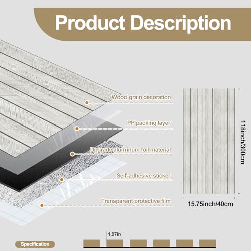 Chejiaye Wood Grain Peel and Stick 3D Wall Panel -15.75"x118"Soundproof Self-Adhesive Wall Sticker, Removable Thick PVC Slat Contact Paper for Kitchen Bedroom,Ceiling Wall Decoration (Light Grey) - Image 4