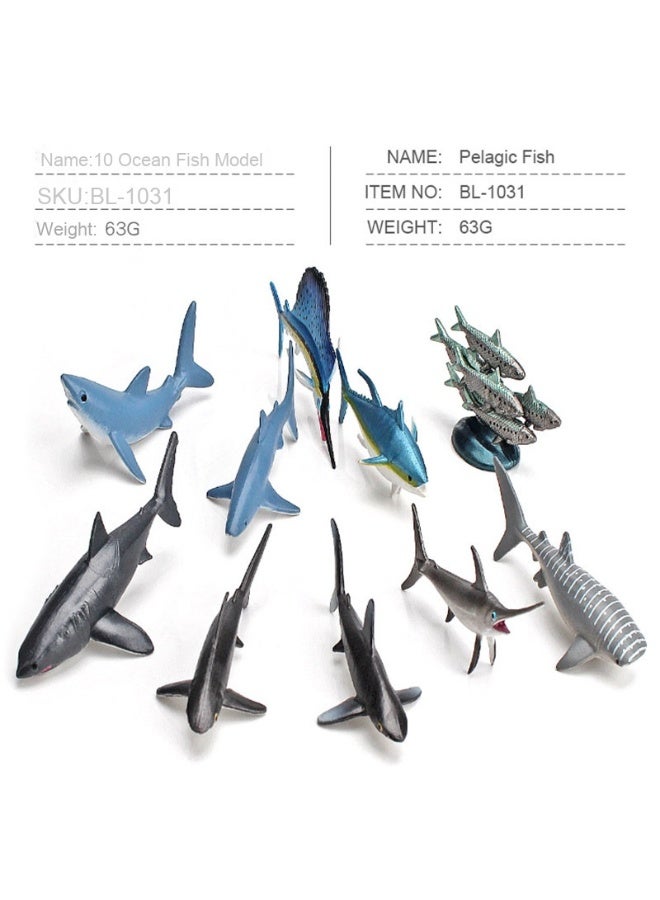 NIBEMINENT Mini Ocean Animal Model Set - 10-Piece Realistic Deep Sea Fish Figurines