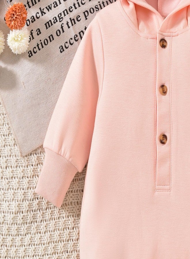 KOZBY 6-12 Months Baby Girl Hooded Jumpsuit 9 Months Infant Long Sleeves Romper Outfits Solid Color Loose Clothes Fall Winter Spring Pink - Image 4