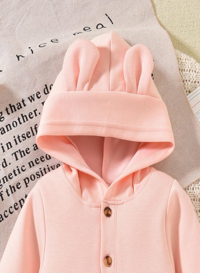 KOZBY 6-12 Months Baby Girl Hooded Jumpsuit 9 Months Infant Long Sleeves Romper Outfits Solid Color Loose Clothes Fall Winter Spring Pink - Image 3
