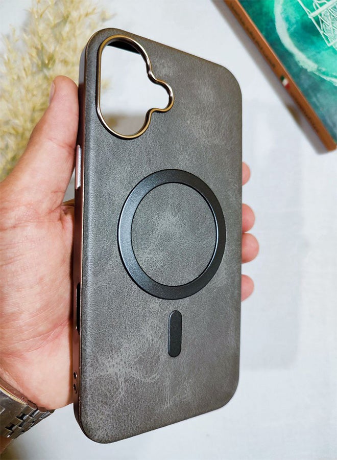 جراب جلد متوافق مع هاتف ايفون 16 بلس، يدعم الشحن اللاسلكي ماج سيف، غطاء مقاوم للصدمات، مصنوع من الجلد الفاخر يكتسب مظهرًا طبيعيًا بمرور الوقت، واقي الكاميرا المرتفع يحمي مجموعة العدسات، مع بطانة داخلية، لهاتف ايفون 16 بلس - رمادى - Image 3