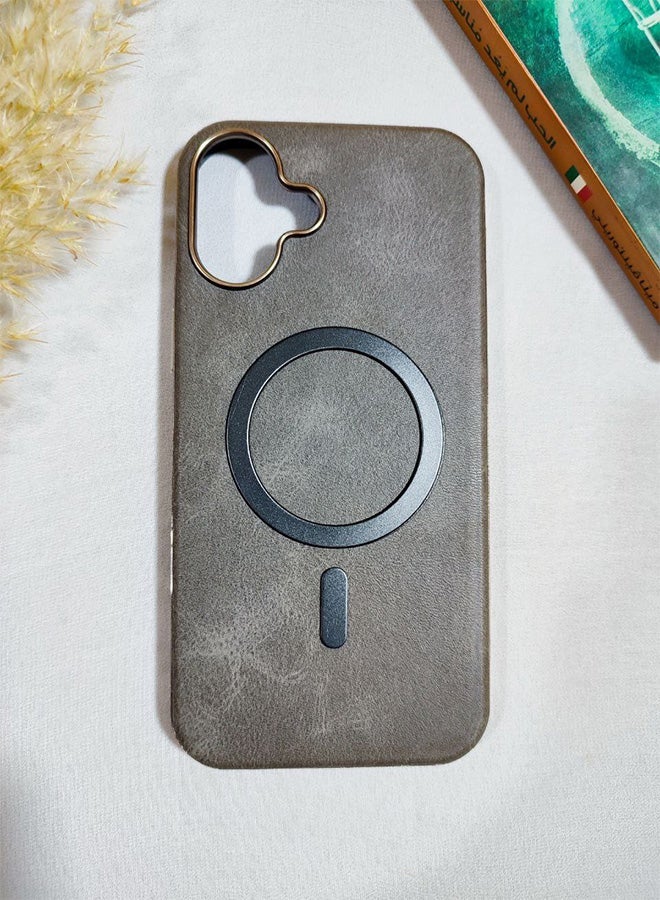 جراب جلد متوافق مع هاتف ايفون 16 بلس، يدعم الشحن اللاسلكي ماج سيف، غطاء مقاوم للصدمات، مصنوع من الجلد الفاخر يكتسب مظهرًا طبيعيًا بمرور الوقت، واقي الكاميرا المرتفع يحمي مجموعة العدسات، مع بطانة داخلية، لهاتف ايفون 16 بلس - رمادى - Image 2