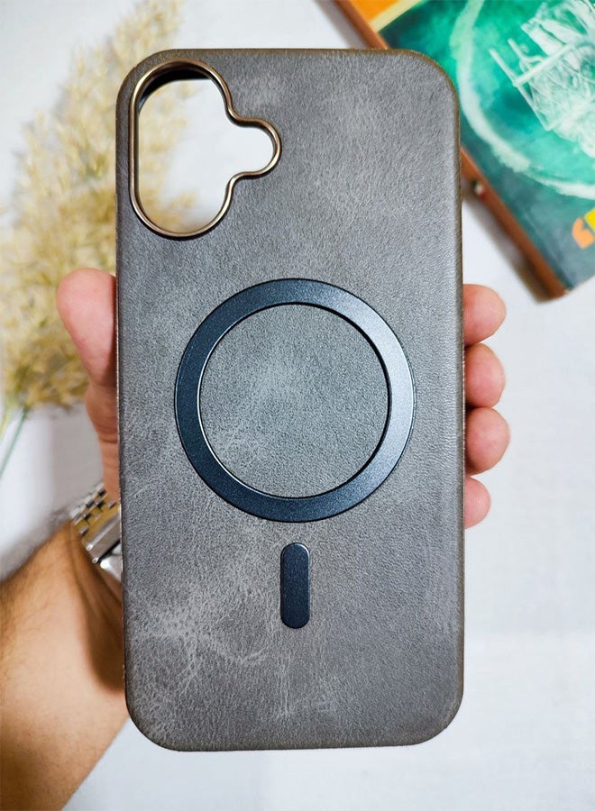 جراب جلد متوافق مع هاتف ايفون 16 بلس، يدعم الشحن اللاسلكي ماج سيف، غطاء مقاوم للصدمات، مصنوع من الجلد الفاخر يكتسب مظهرًا طبيعيًا بمرور الوقت، واقي الكاميرا المرتفع يحمي مجموعة العدسات، مع بطانة داخلية، لهاتف ايفون 16 بلس - رمادى - Image 1