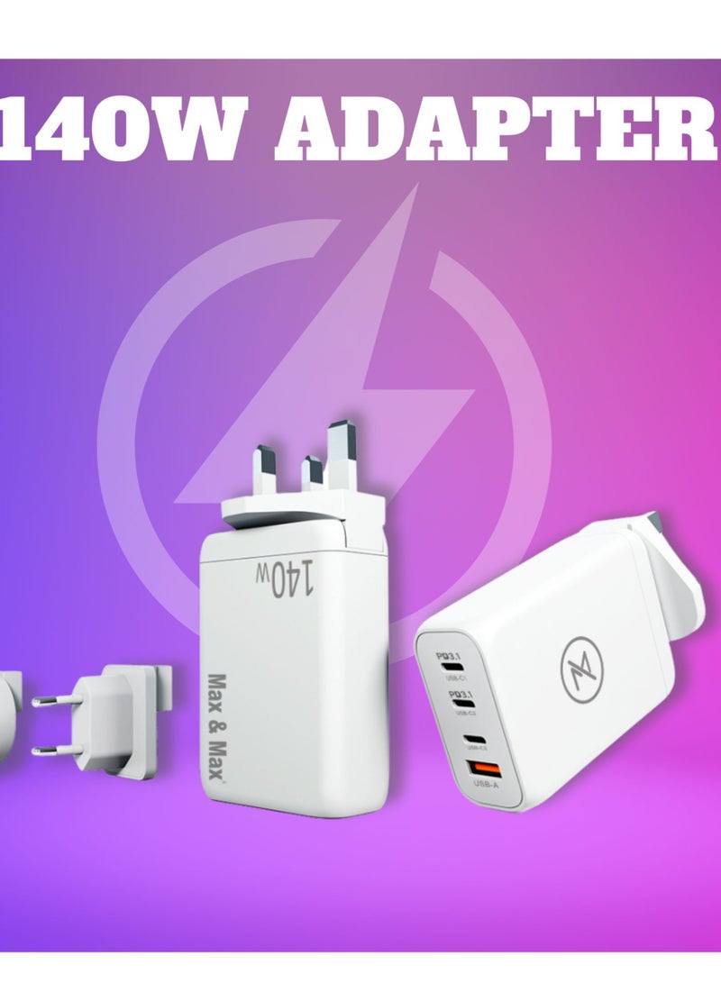 ماكس آند ماكس شاحن GaN سريع بقوة ١٤٠ واط - محول شحن سريع بمنفذي USB-C وUSB-A | محطة طاقة PD عالية السرعة لأجهزة الكمبيوتر المحمولة، وأجهزة iPhone، وأجهزة Samsung، والأجهزة اللوحية - Image 2