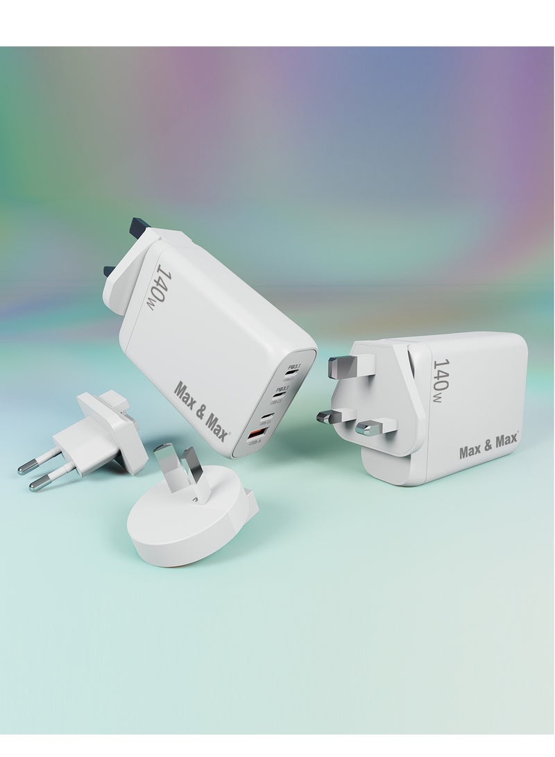 ماكس آند ماكس شاحن GaN سريع بقوة ١٤٠ واط - محول شحن سريع بمنفذي USB-C وUSB-A | محطة طاقة PD عالية السرعة لأجهزة الكمبيوتر المحمولة، وأجهزة iPhone، وأجهزة Samsung، والأجهزة اللوحية - Image 3